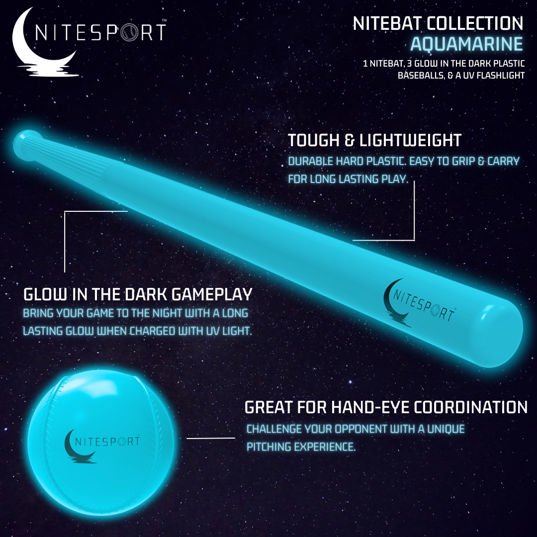 NITEBAT SET W/ 3 GLOW IN THE DARK BASEBALLS BUNDLE - AQUAMARINE