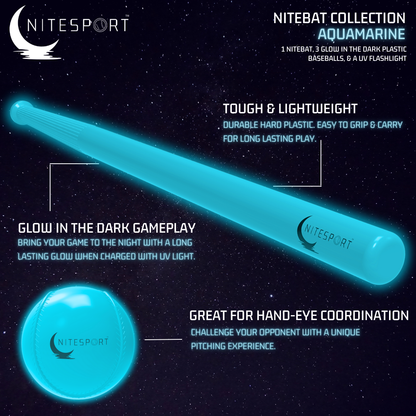 NITEBAT SET W/ 3 GLOW IN THE DARK BASEBALLS BUNDLE - AQUAMARINE