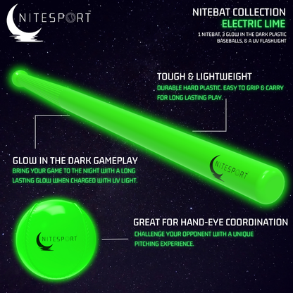 NITEBAT SET W/ 3 GLOW IN THE DARK BASEBALLS BUNDLE - ELECTRIC LIME