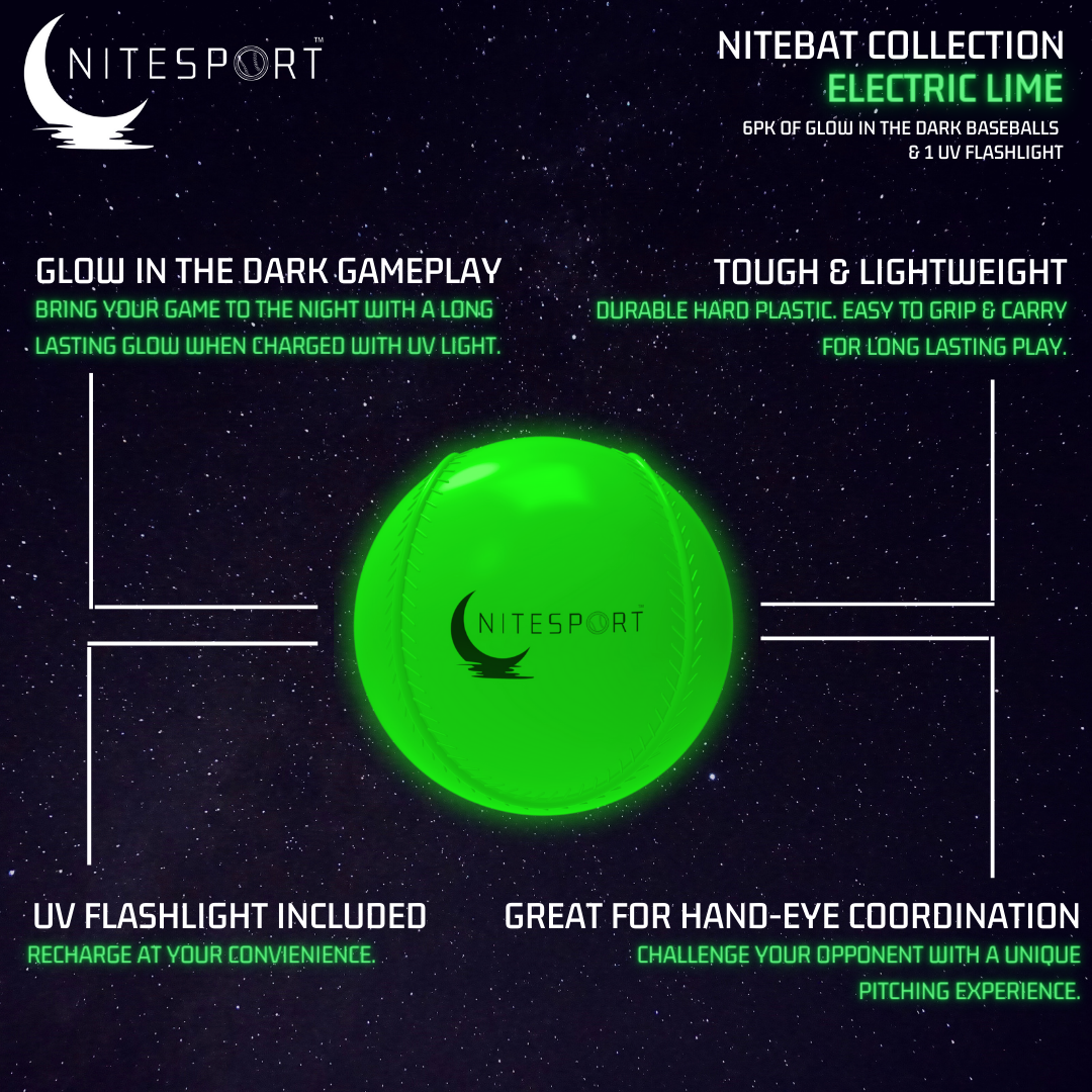 NITESPORT GLOW IN THE DARK BASEBALL SET 6PK - ELECTRIC LIME