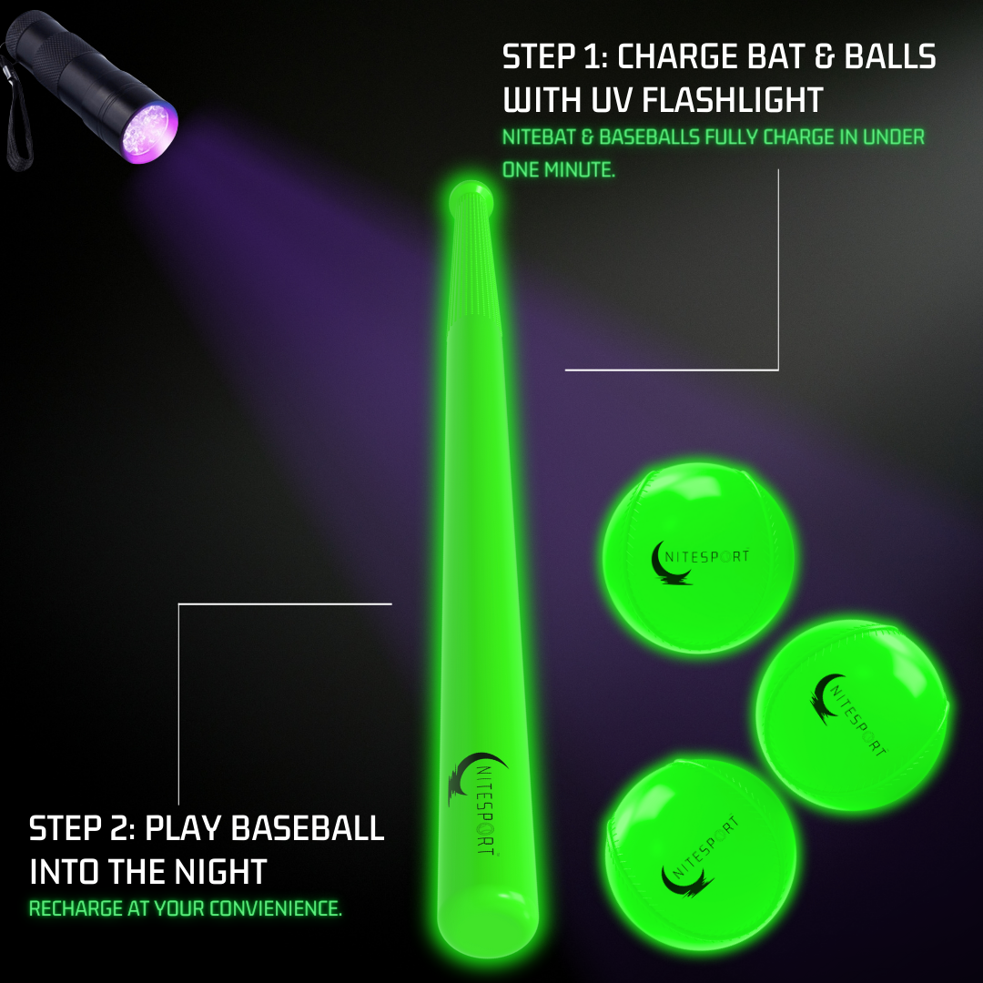 NITEBAT SET W/ 3 GLOW IN THE DARK BASEBALLS BUNDLE - ELECTRIC LIME