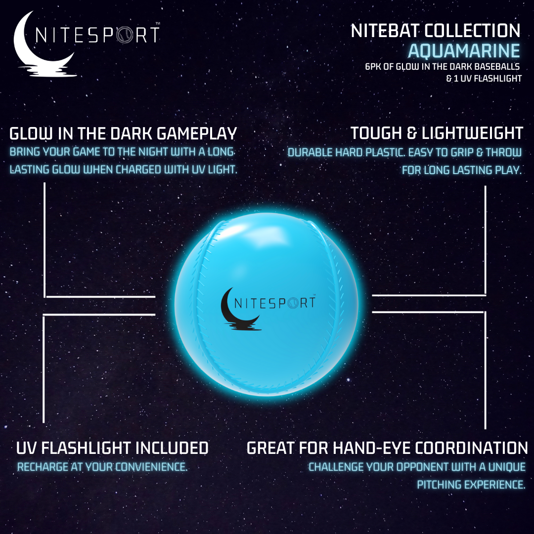 NITESPORT GLOW IN THE DARK PLASTIC BASEBALL SET 6PK - AQUAMARINE